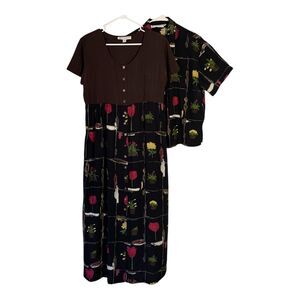VTG Ilyse Hart LTD 2-Piece Dress & Jacket Set MEDIUM Black Floral Midi 70s 80s